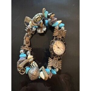 Vtg Southwest Watch Women 25mm Silver Tone Beaded Bracelet Band-Untested